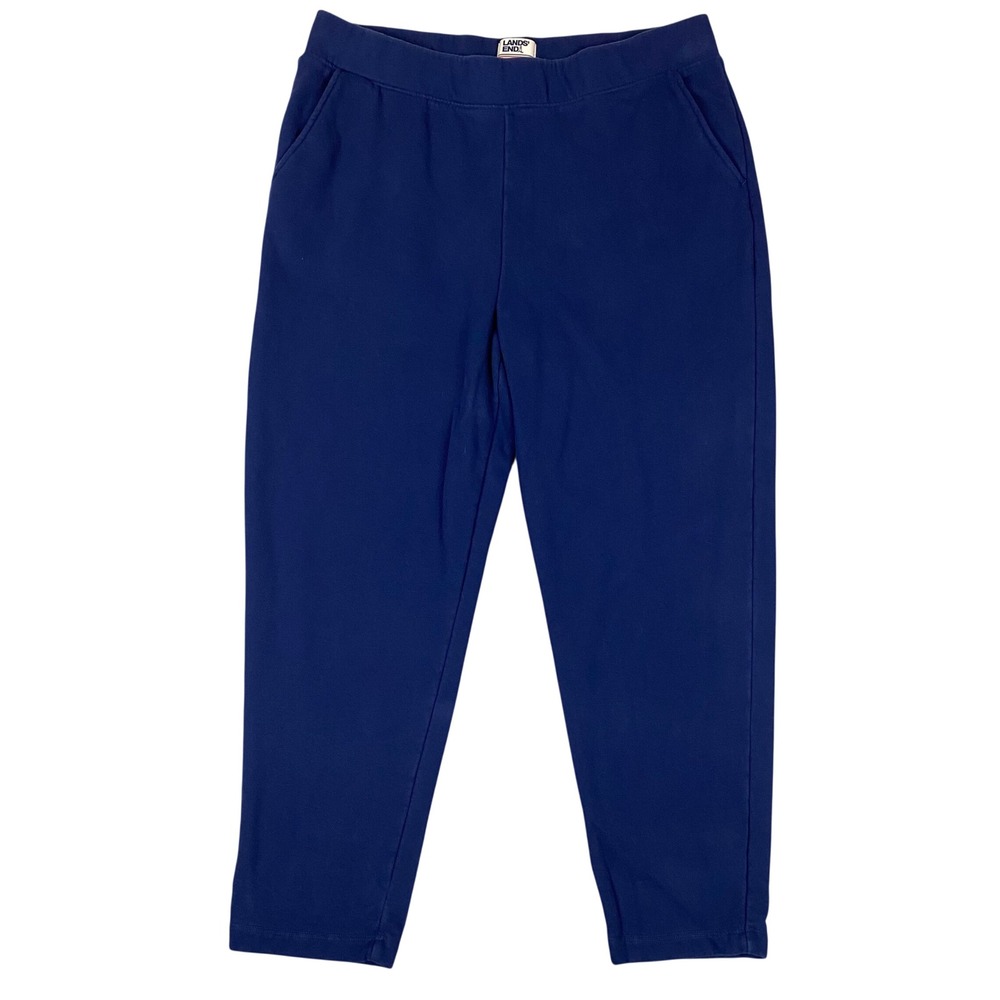 Lands End Serious Sweats Tapered Sweatpants Womens L 14-16 Navy Blue